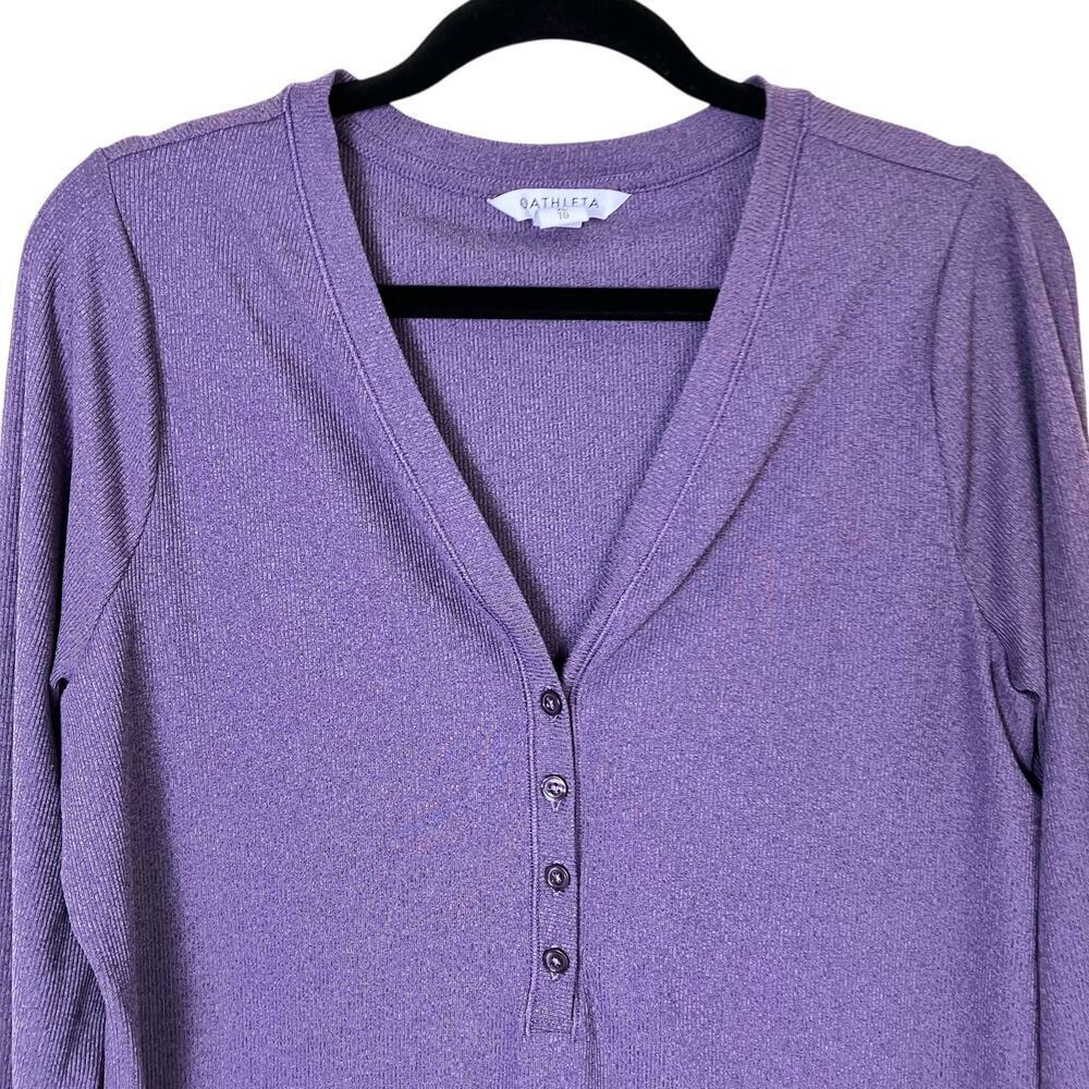 Athleta Sz XL Uptempo Ribbed Henley Top in Regal Plum Purple Stretchy Fitted - Picture 3 of 16